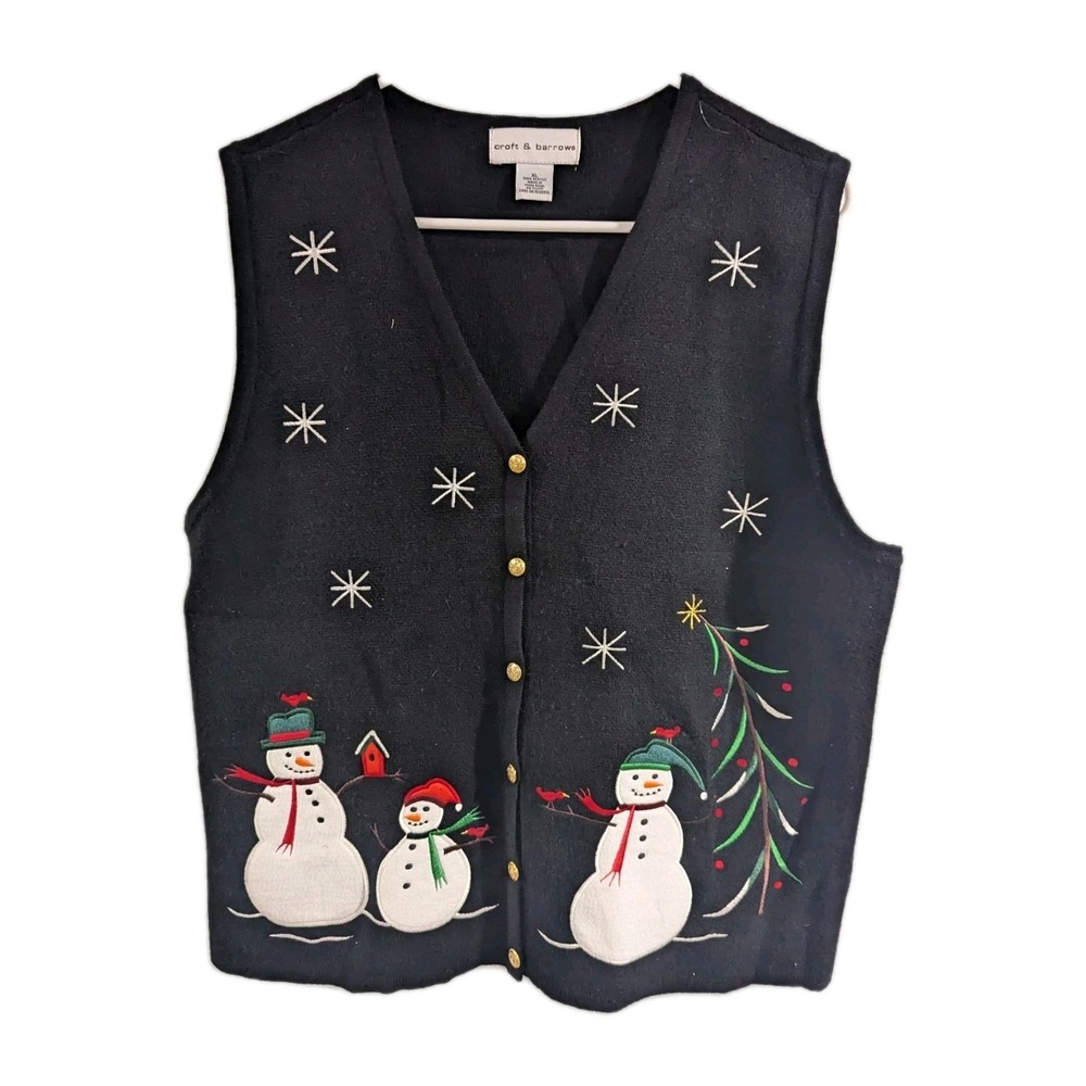 Croft & Barrow Christmas Sweater Vest Black Snowman Ugly Grannycore Womens XL